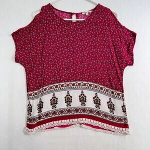 Bleuh Ciel Exposed Shoulder Blouse Woman S Floral Lace Trim Open Shoulder BOHO